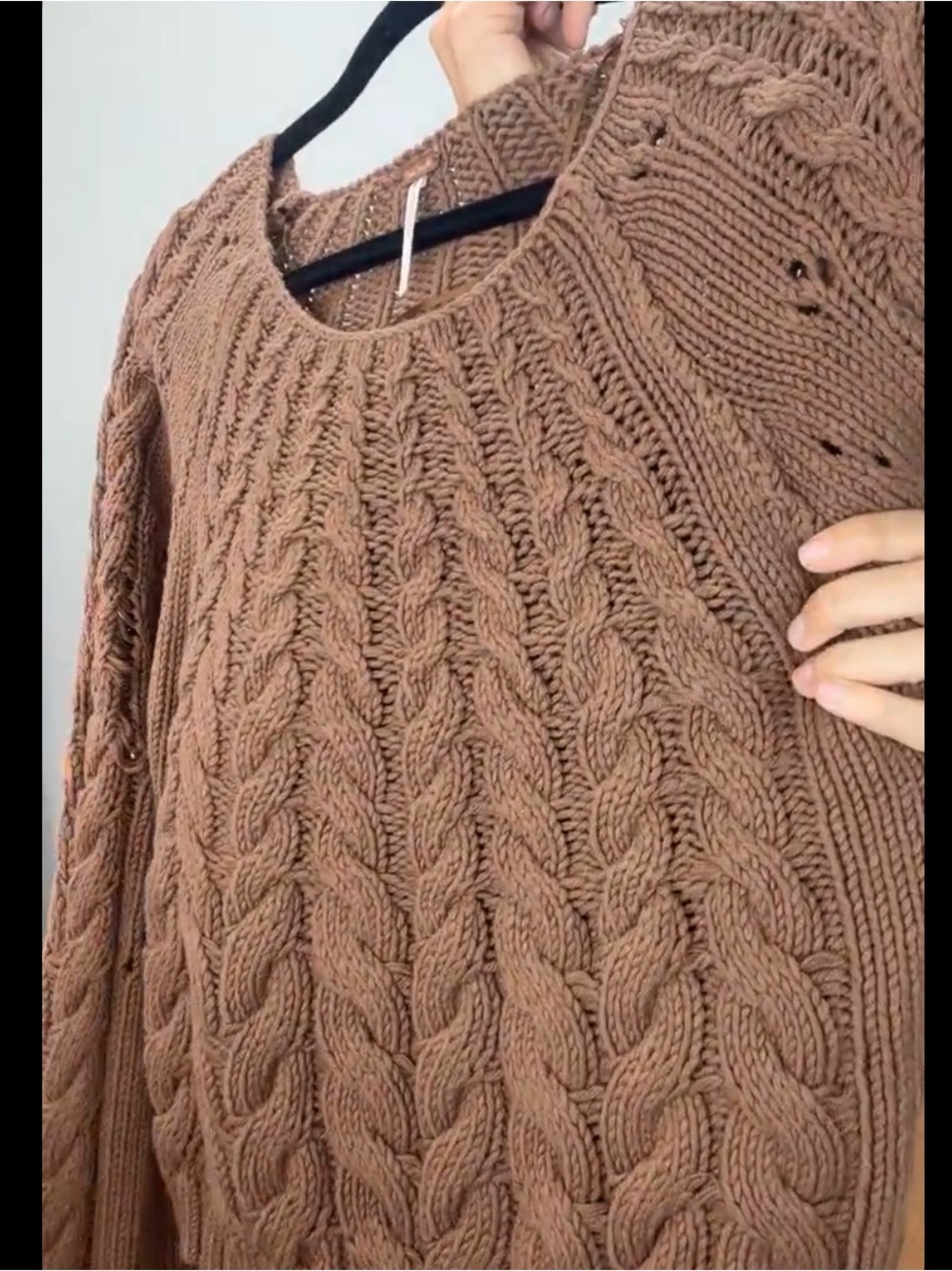 Free People Cable Knit Scoop Neck Sweater - Brown